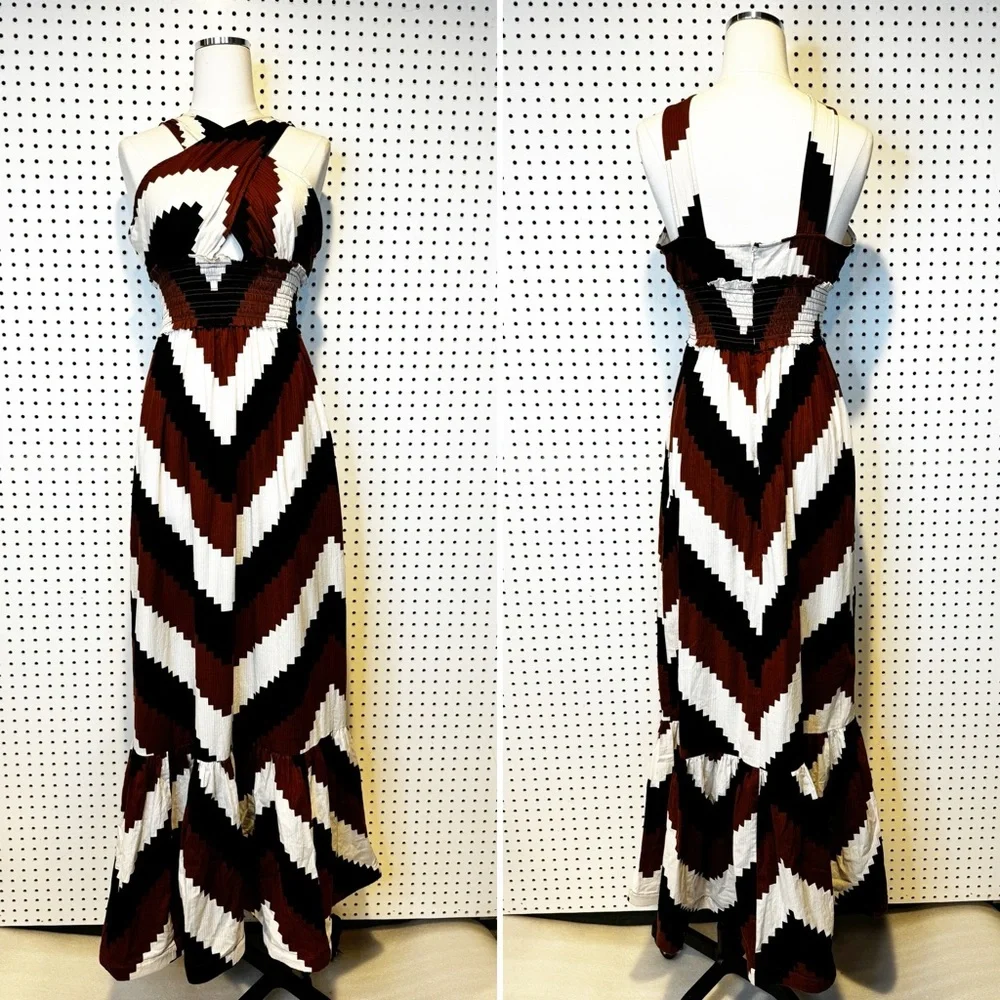 Plenty‎ by Tracy Reese | NWT Black Motif Printed Halter Maxi Dress Sz. S
